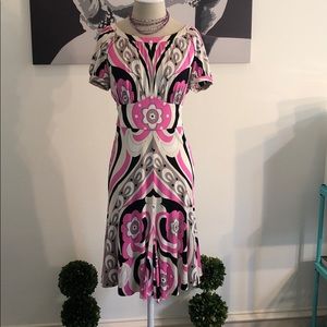 Emilio Pucci pink, cream, & black midi dress